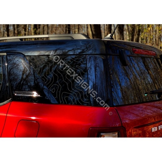 terrain topographical decal for Bronco Sport quarterpanel window