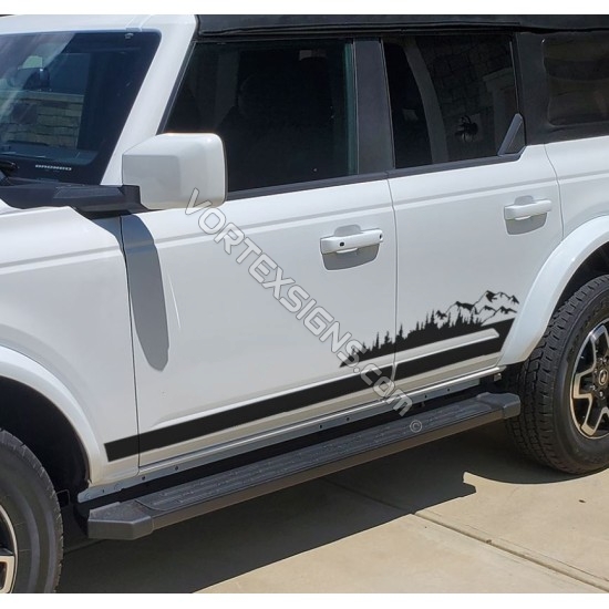 Body door mountain trees  wave stripes graphics for 6G Ford Bronco - v9 sticker