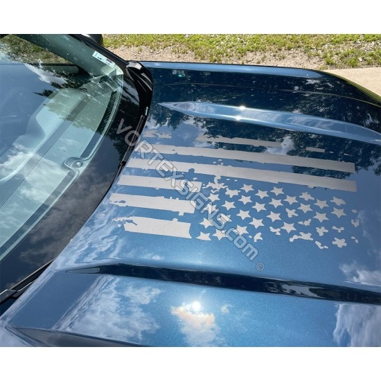 Distressed  American flag hood decal
