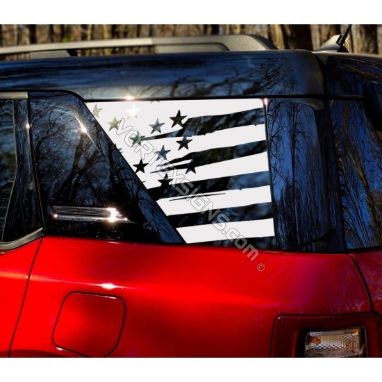 Distressed American flag: Rear quarter window decal for Ford Bronco Sport