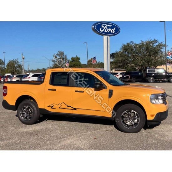 Ford Maverick side stripes with trees and mountains