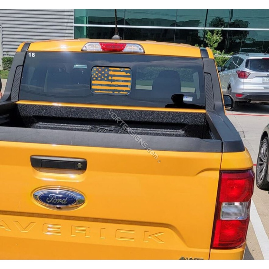 Ford Maverick small rear window flag decal graphics