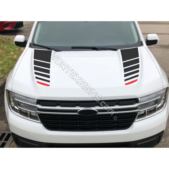 Ford Maverick hood stripes with red accent