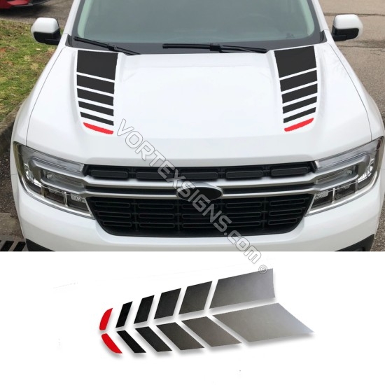 Ford Maverick hood stripes with red accent