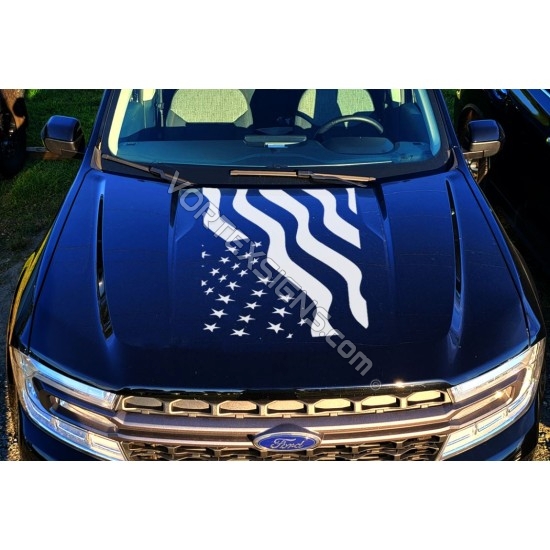 ford maverick hood blackout with wavy american flag