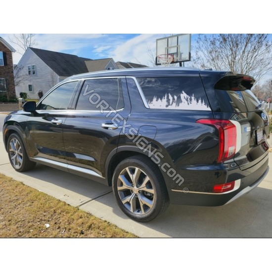 Hyundai Palisade trees mountains rear window graphics