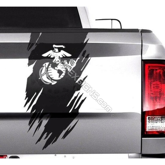 USMC tail gate Ripped graphics sticker